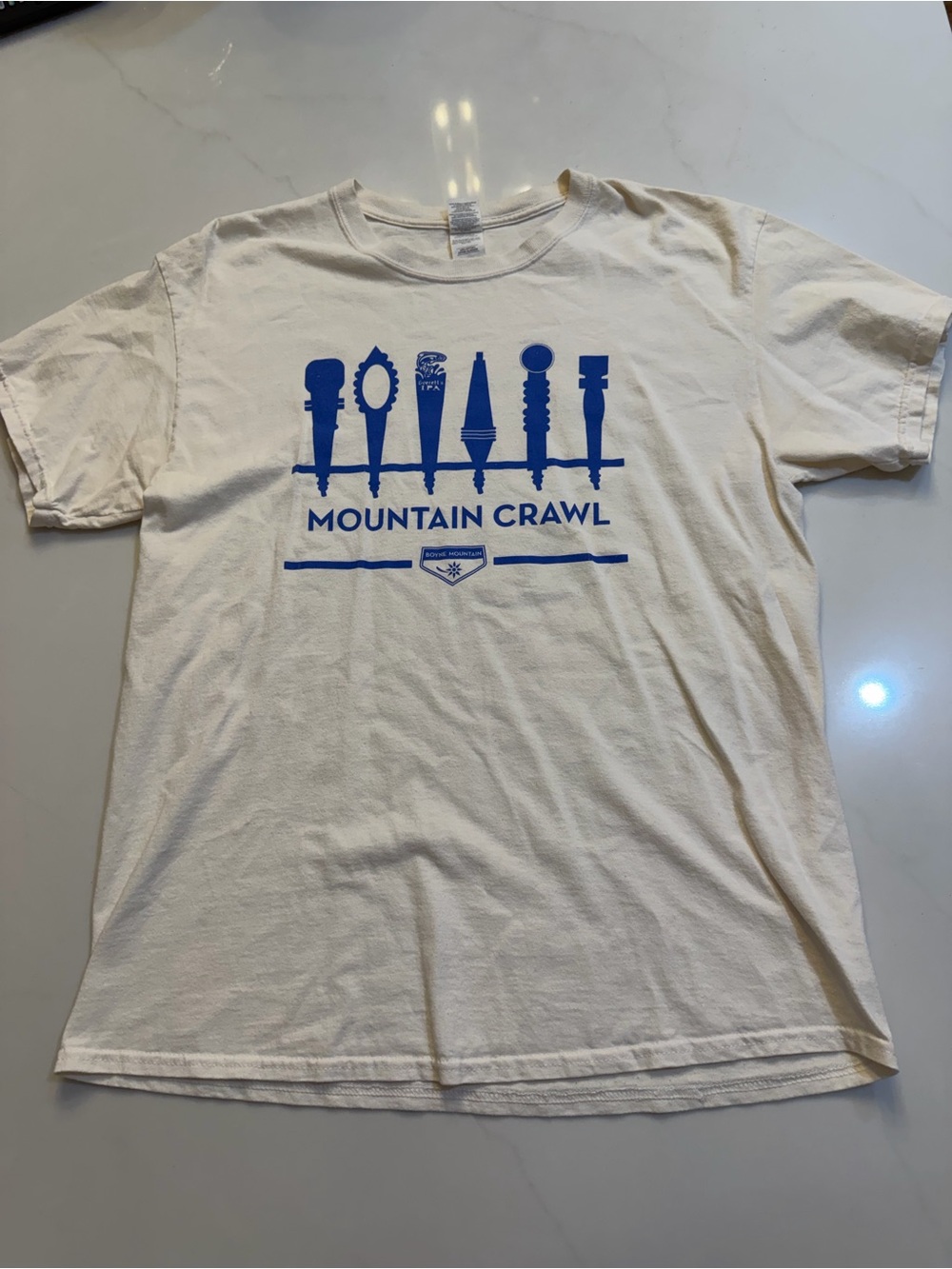 Mountain Crawl Men’s Graphic T-Shirt - White with Blue Print